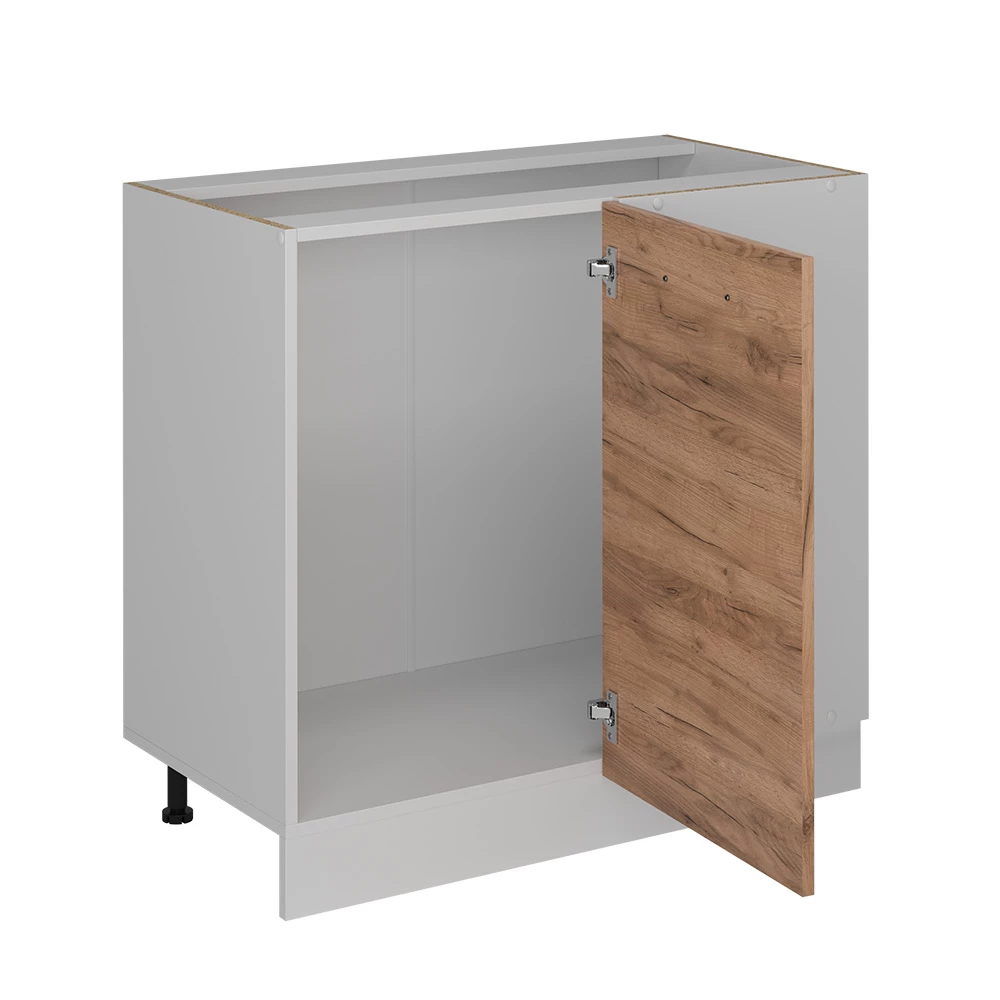 Nahaufnahme von Eckunterschrank in Goldkraft Eiche, zeigt Textur/Details