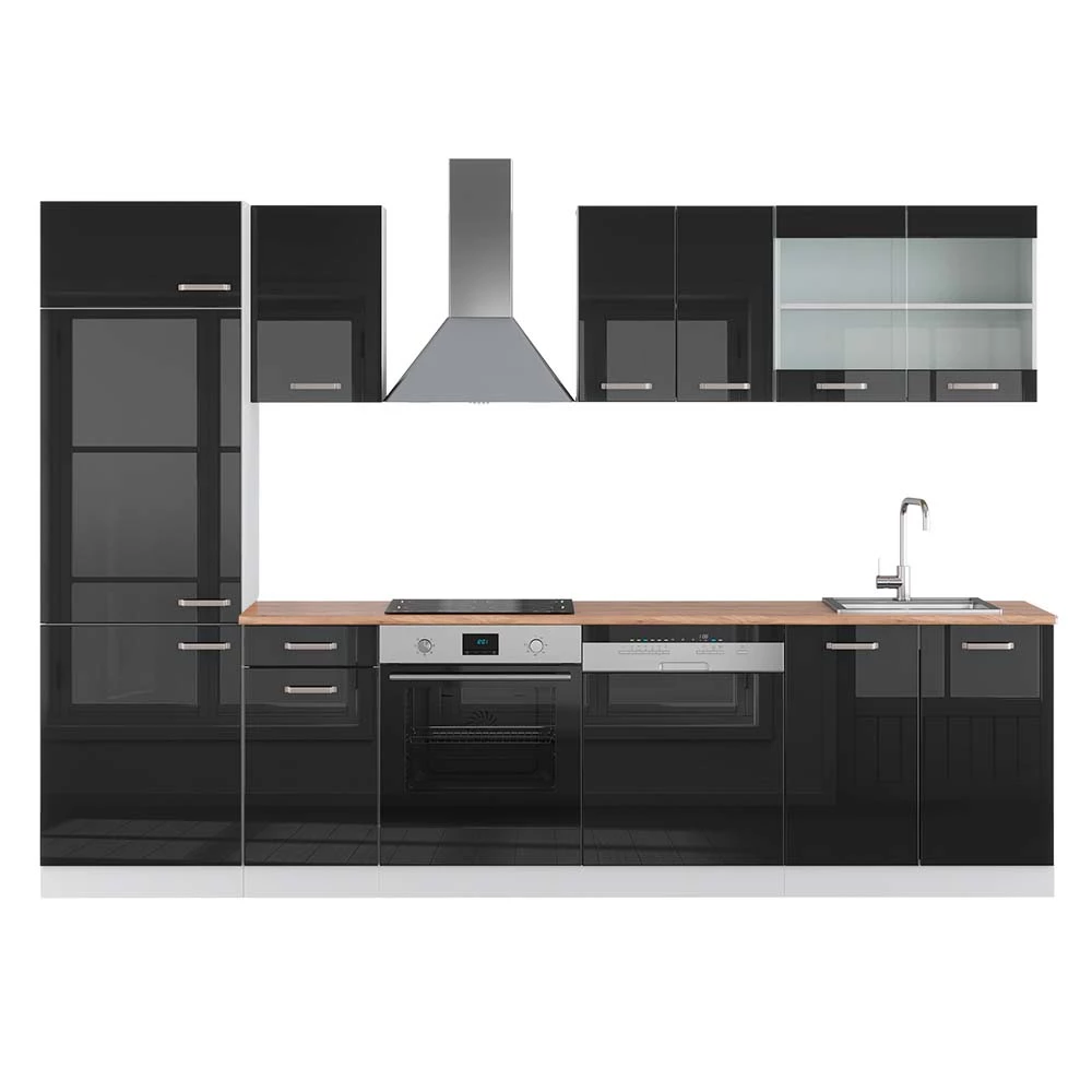 Vicco Schwarz Hochglanz/Weiß 300 cm , RP Hrast, R-Line