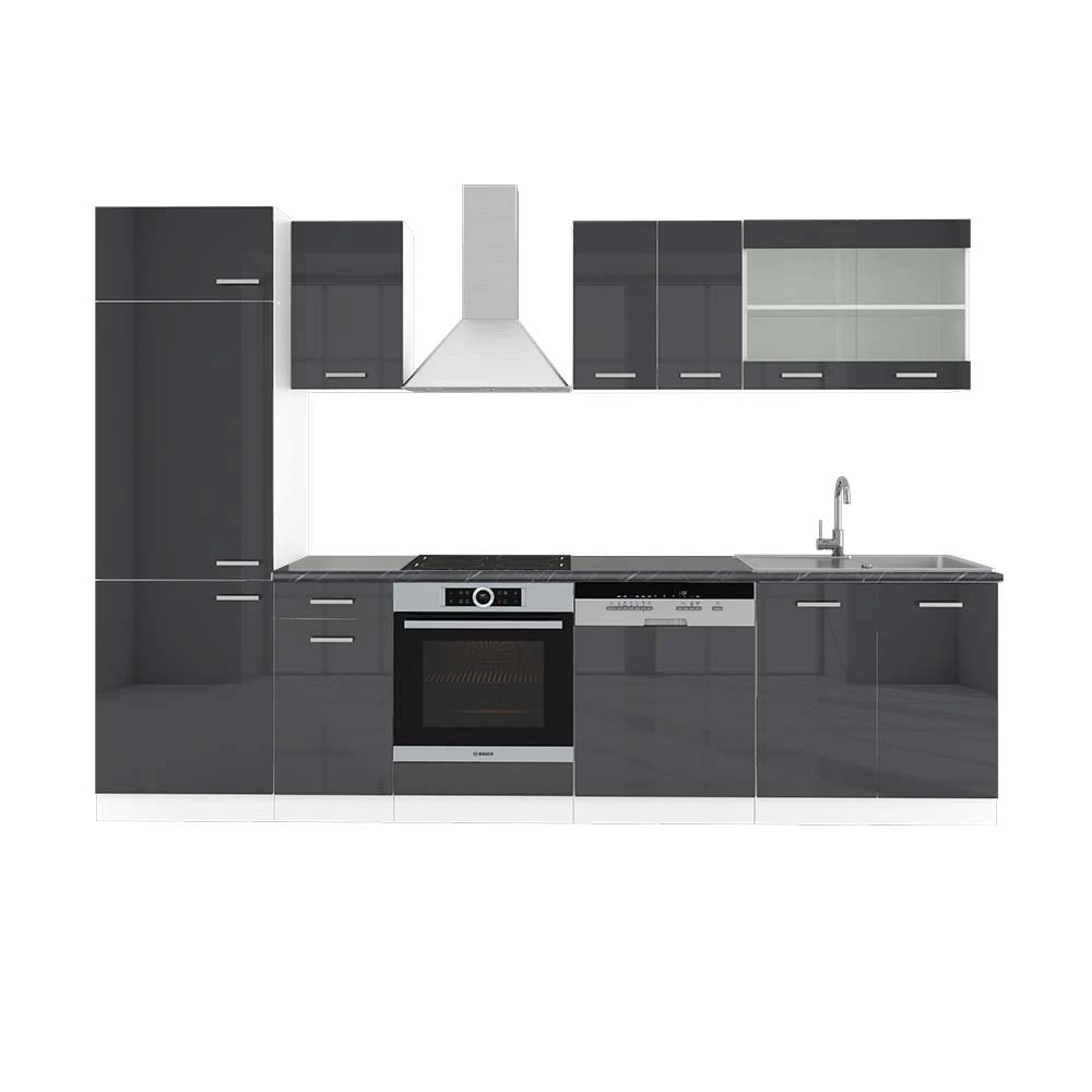 Vicco Kitchenette Antracite alto brilho/branco 300cm, R-Line