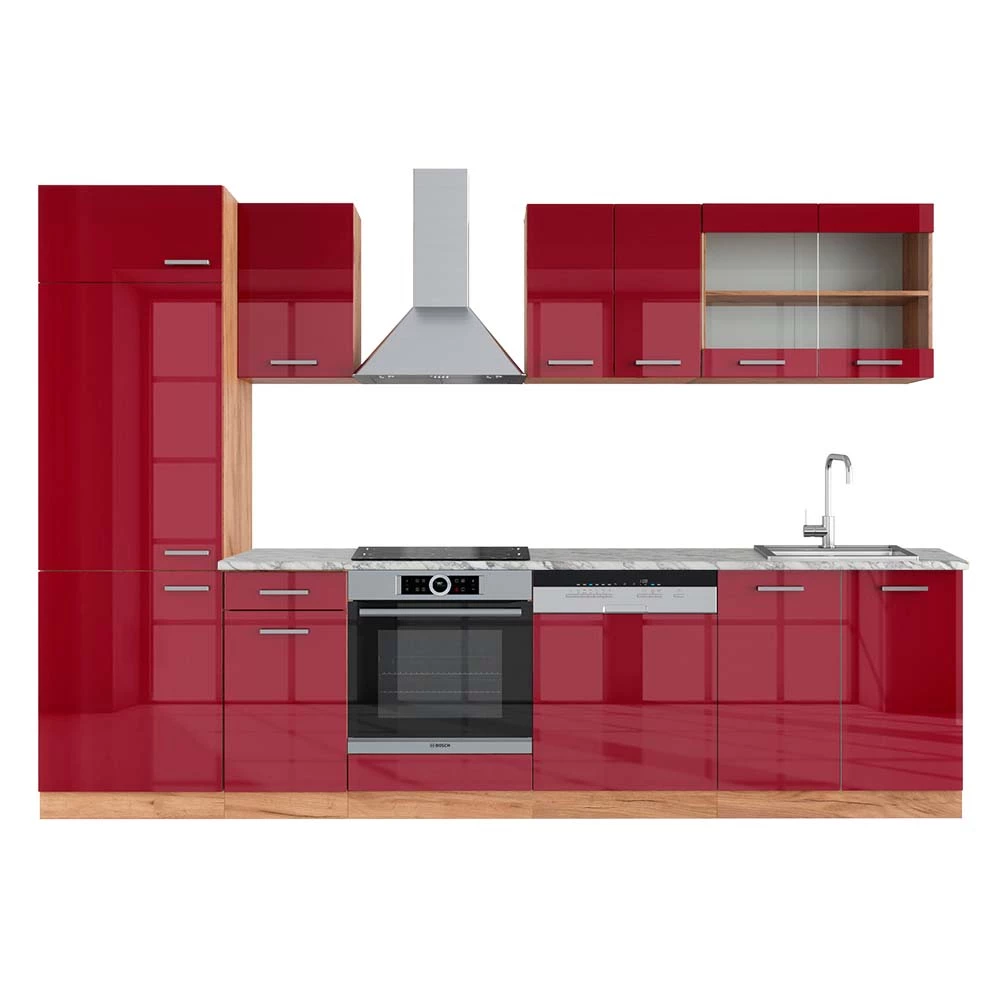 Vicco Konyhabútor Bordeaux magas fényű/arany tölgy 300 cm , MP Márvány, R-Line