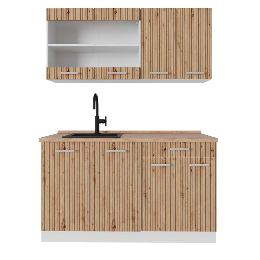 Vicco Yhden hengen keittiö Käsityöläinen tammi/valkoinen 140cm, R-Line