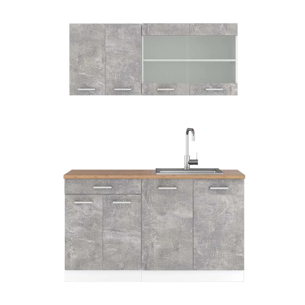Cucina monoblocco in Cemento/Bianco su sfondo bianco