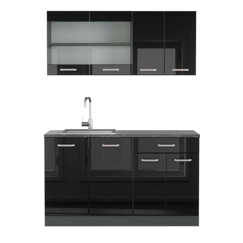 Vicco Jednotková kuchyně Vysoce lesklá černá/antracitová 140 cm , PD Antracit, R-Line