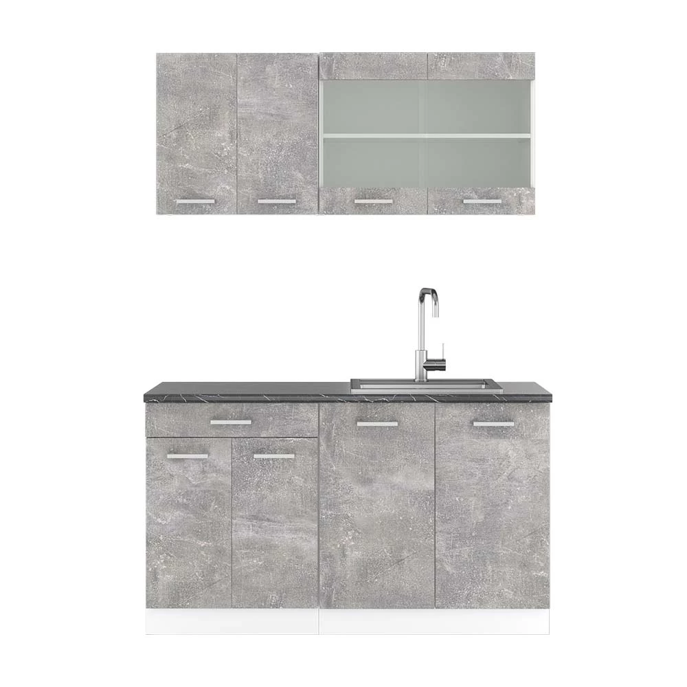 Cucina monoblocco in Cemento/Bianco su sfondo bianco