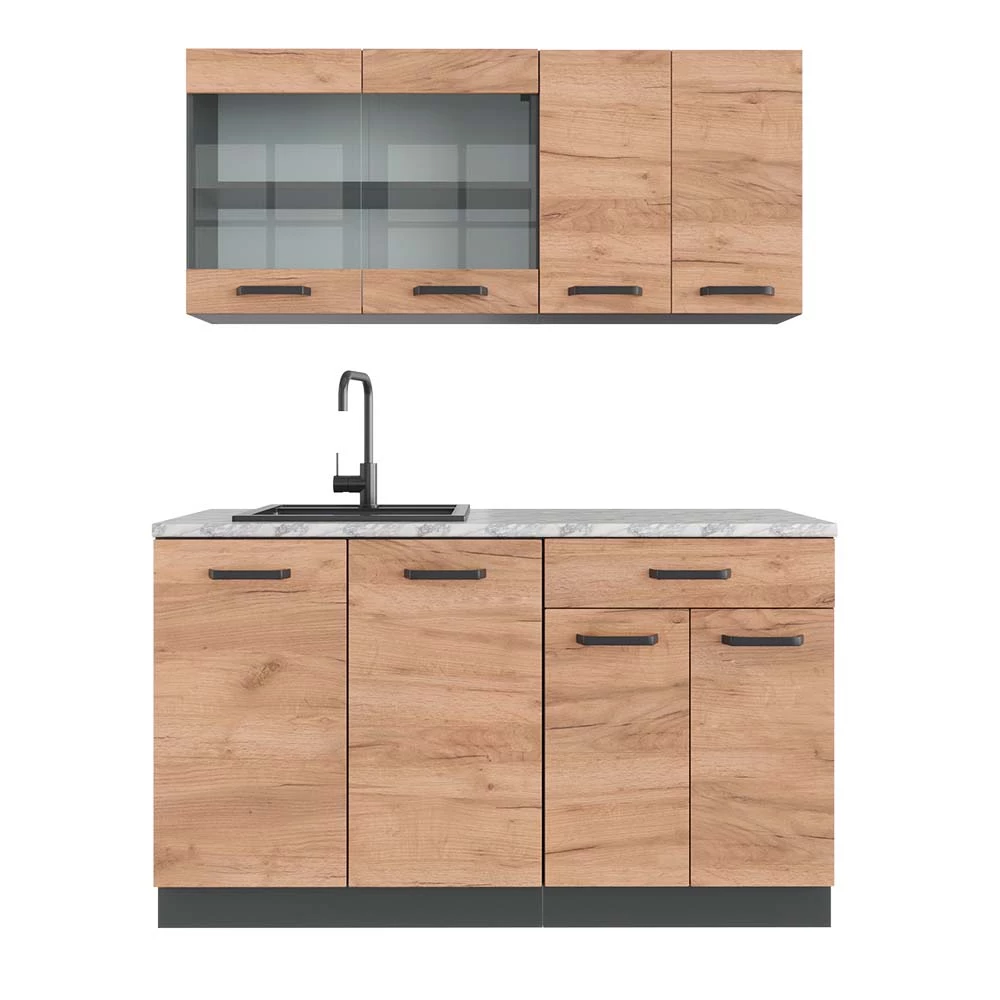 Cocina versátil en Oro power roble/antracita sobre fondo blanco