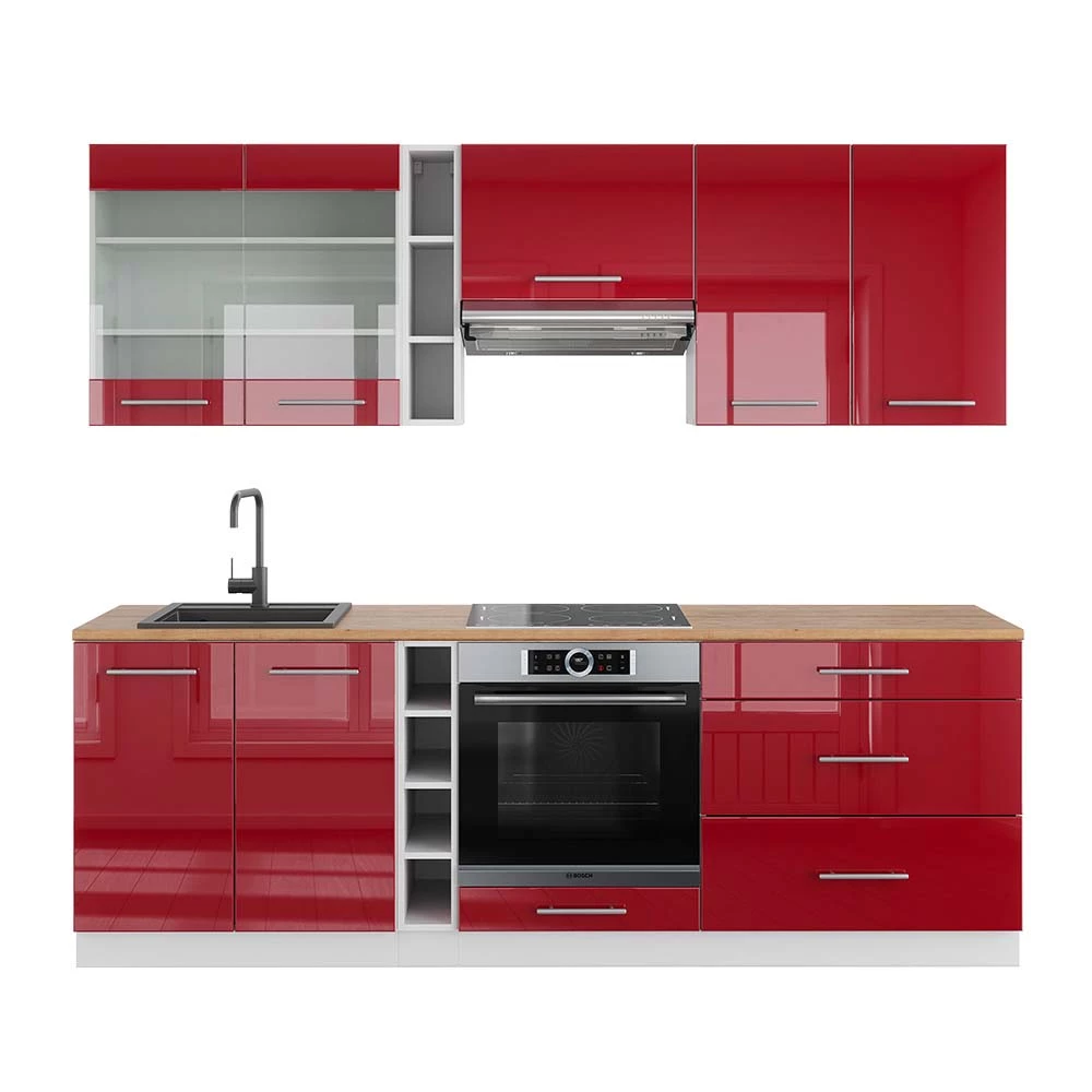 Vicco Kuhinjska enota Bordeaux visok sijaj/bela 235 cm , DP Hrast, Fame-Line