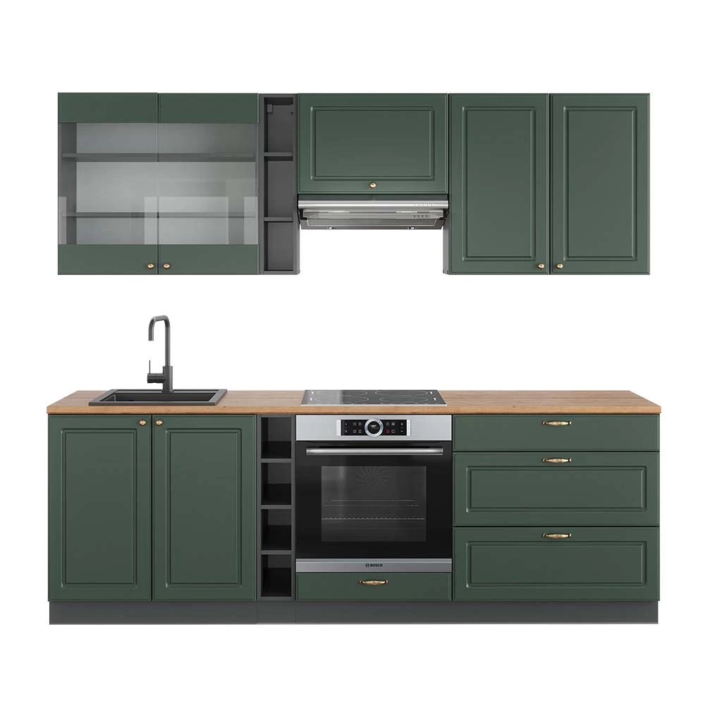 Vicco Køkkenrække Grøn-Guld Country House/Anthracit 235 cm , BP Eg, Fame-Line