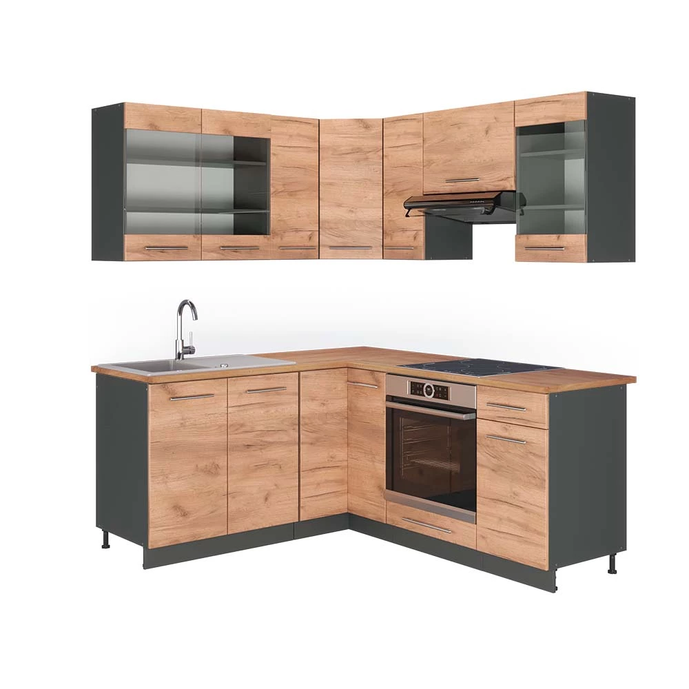 Vicco Kogoszczona kuchnia Złoty dąb power/antracyt 160 x 190 cm , BP Dąb, Fame-Line