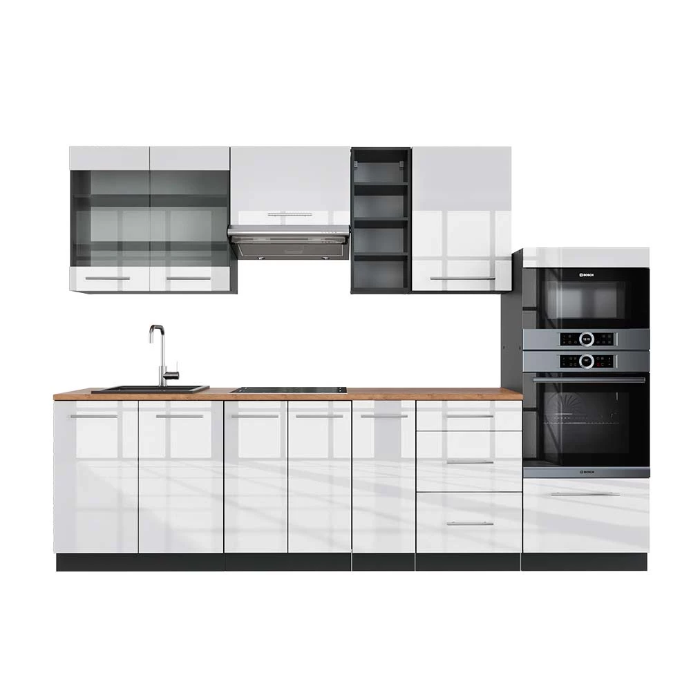 Vicco Cucina componibile Bianco lucido/antracite 280 cm , PL Rovere, Fame-Line