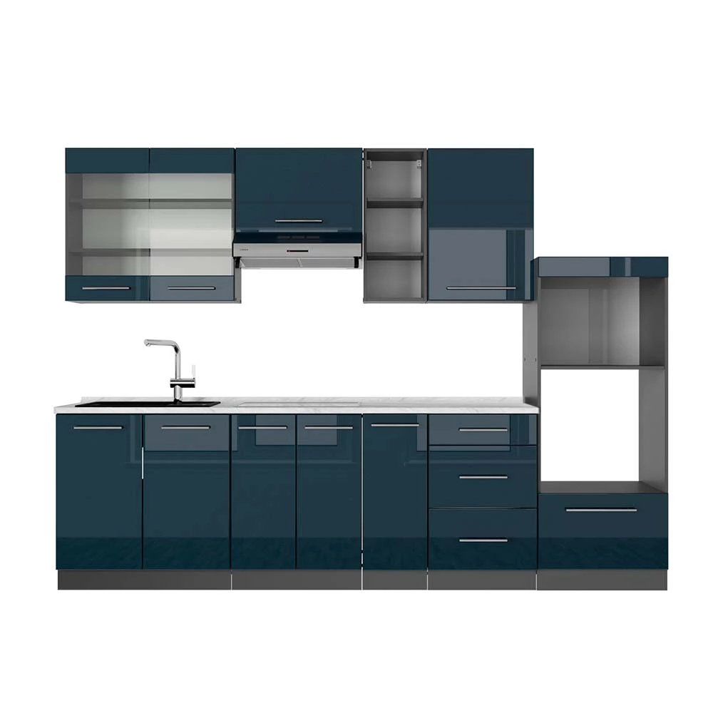 Vicco Kitchenette Albastru închis strălucitor/antracit 280cm, Fame-Line