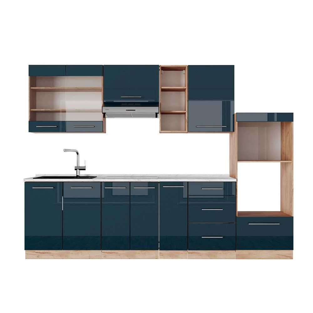 Vicco Keittokomero Tummansininen korkeakiilto/Goldkraft tammi 280cm, Fame-Line