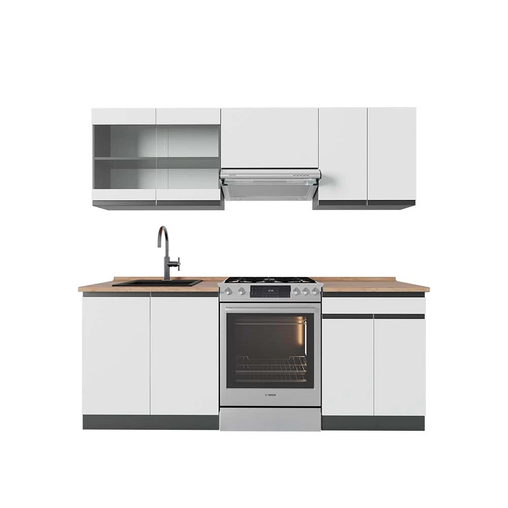 Kuchyňský kout v barvě Bílá/antracitová na bílém pozadí