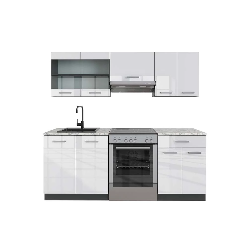 Kitchenette in Alb lucios/antracit on white background