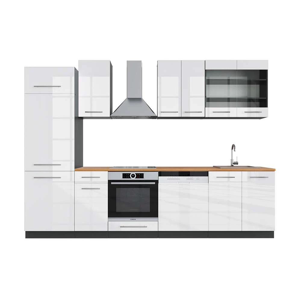 Vicco Cucina componibile Bianco lucido/antracite 300 cm , PL Rovere, Fame-Line