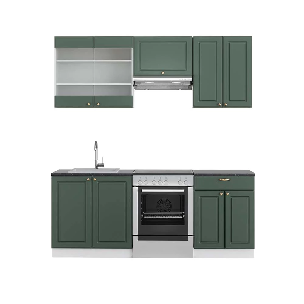 Vicco Cucina componibile Verde-oro Country House/Bianco 200 cm , PL Antracite, Fame-Line
