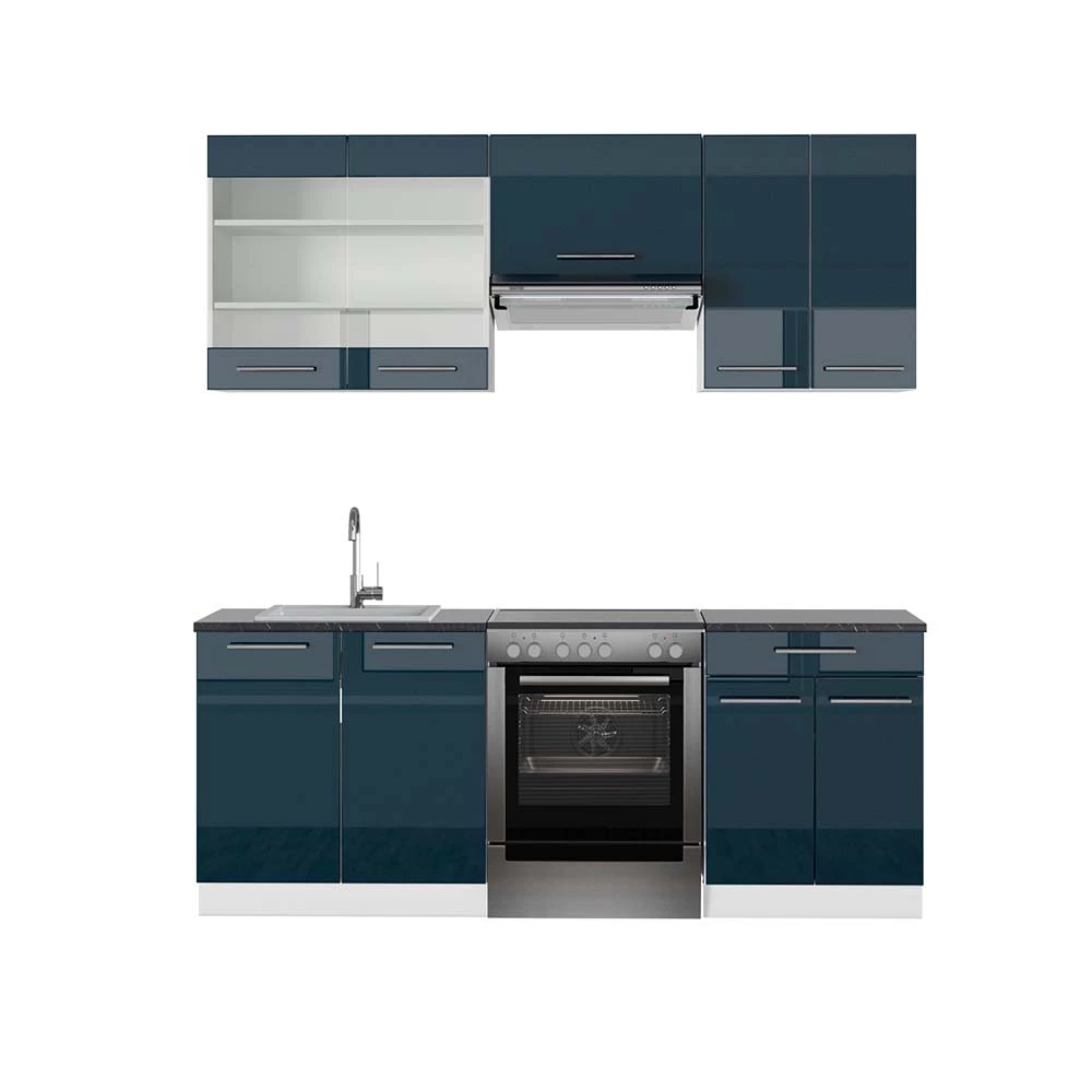 Mobili da cucina  in Blu scuro lucido/bianco su sfondo bianco