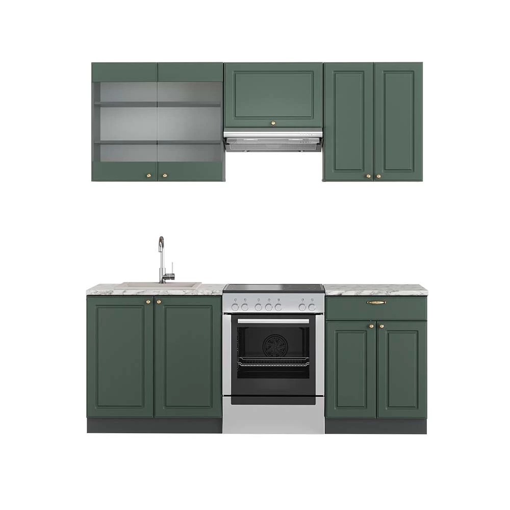 Vicco Cucina componibile Verde-oro Country House/Antracite 200 cm , PL Marmo, Fame-Line
