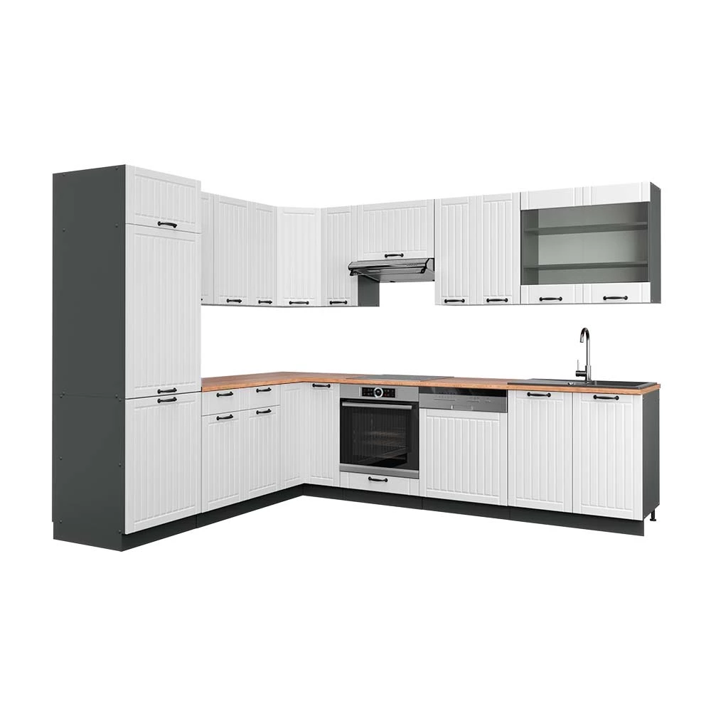 Vicco Hoekkeuken Landhuis wit/antraciet 227 x 287 cm , WB Eik, Fame-Line