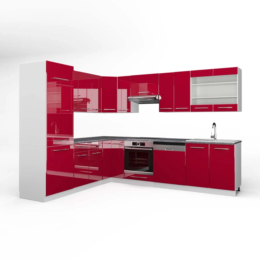 Vicco Cucina angolare completa Bordeaux lucido/bianco 227 x 287 cm , PL Antracite, Fame-Line
