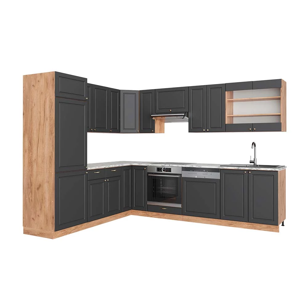 Vicco Cucina angolare completa Antracite Country House/oro Kraft Oak 227 x 287 cm , PL Marmo, Fame-Line