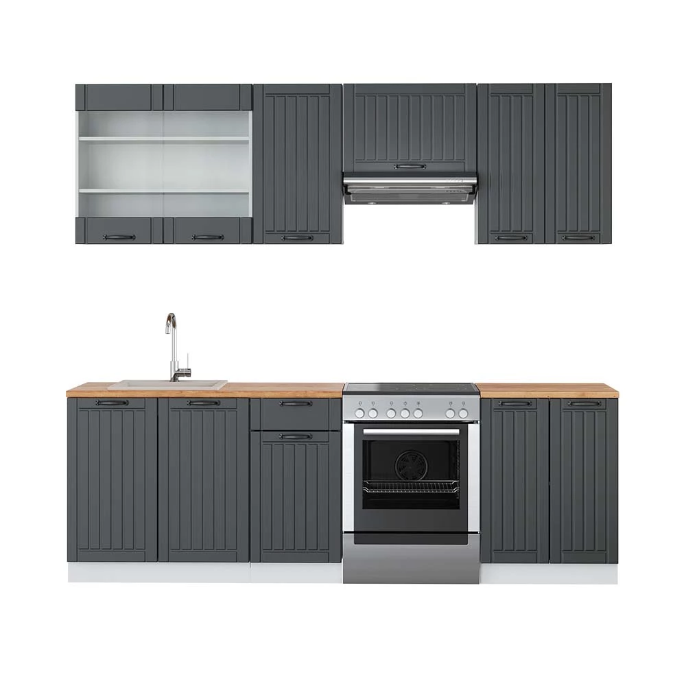 Complete keukeneenheid in Antraciet landhuis/wit on white background