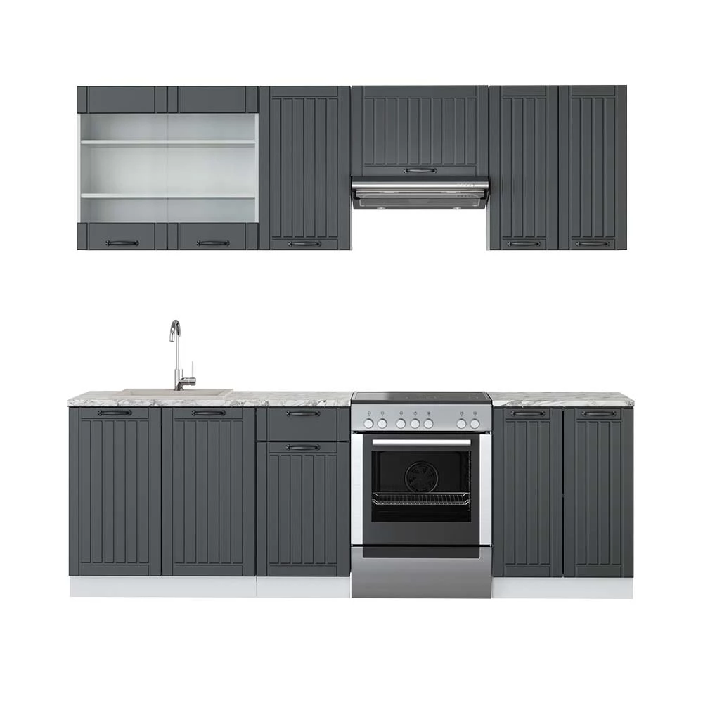 Vicco Kitchenette Casă de țară antracit/alb 240cm, Fame-Line