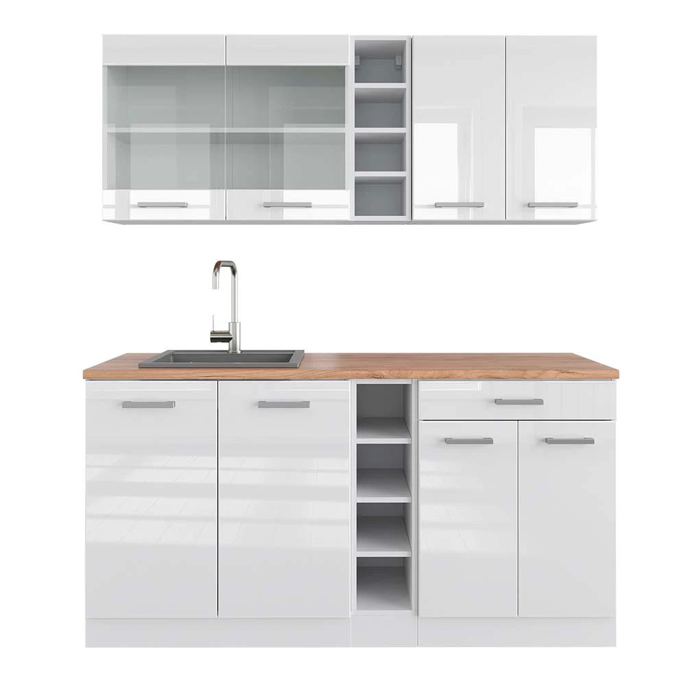 Jednotková kuchyně v barvě Bílá vysoký lesk/bílá na bílém pozadí