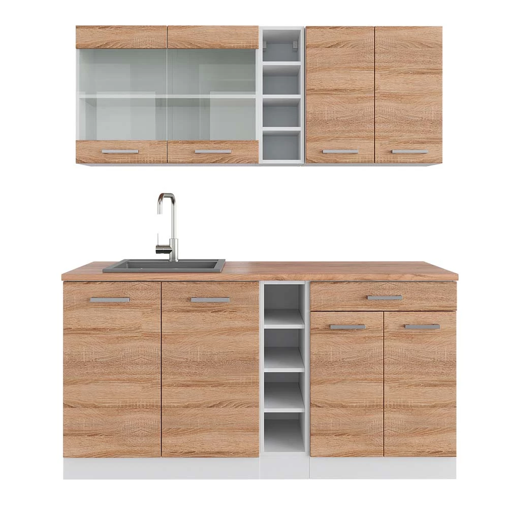 Vicco Egyszemélyes konyha Sonoma/Fehér 160 cm , MP Tölgy, R-Line