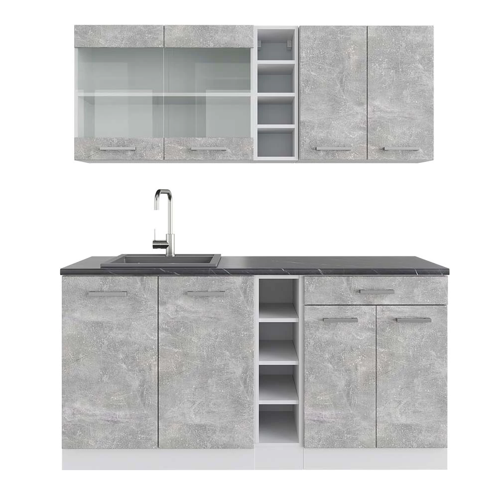 Eenpersoonskeuken in Beton/Wit op een witte achtergrond