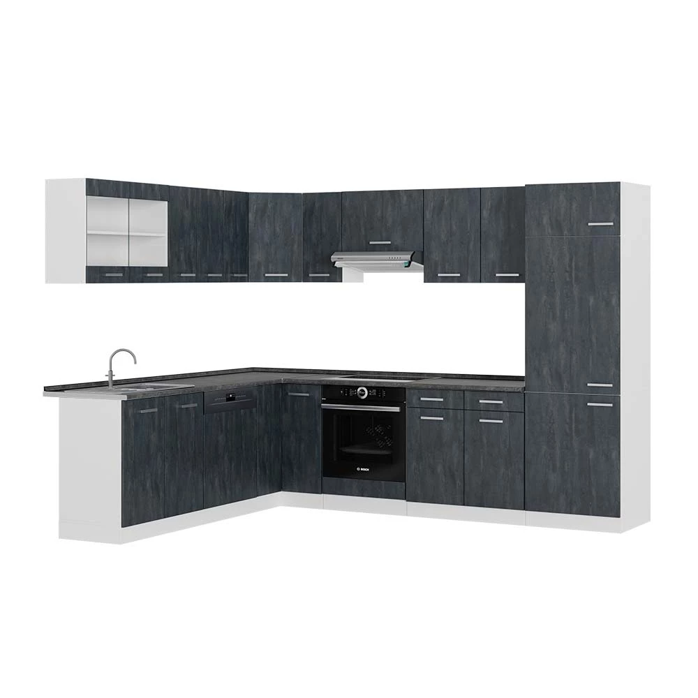 Vicco Cucina angolare completa Nero cemento/bianco 227 x 287 cm PL Antracite, R-Line