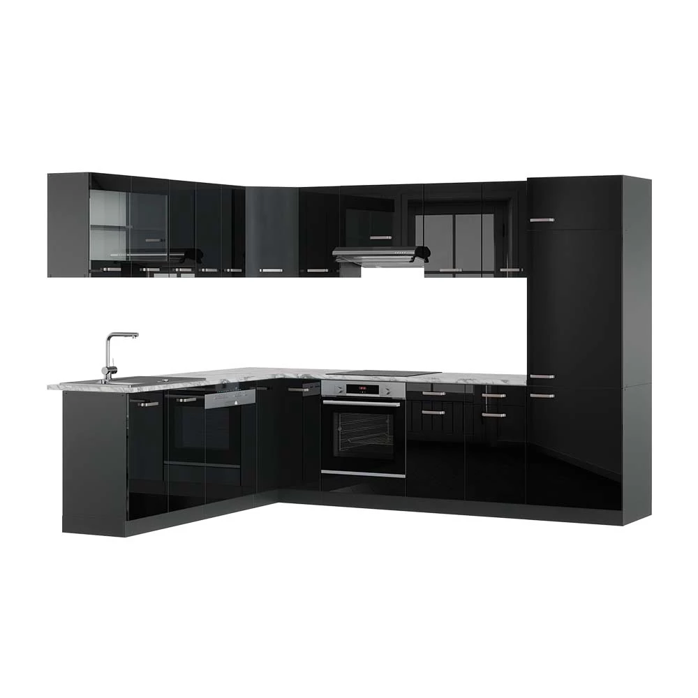 Vicco Cozinha de canto Preto alto brilho/antracite 227x287 cm, R-Line