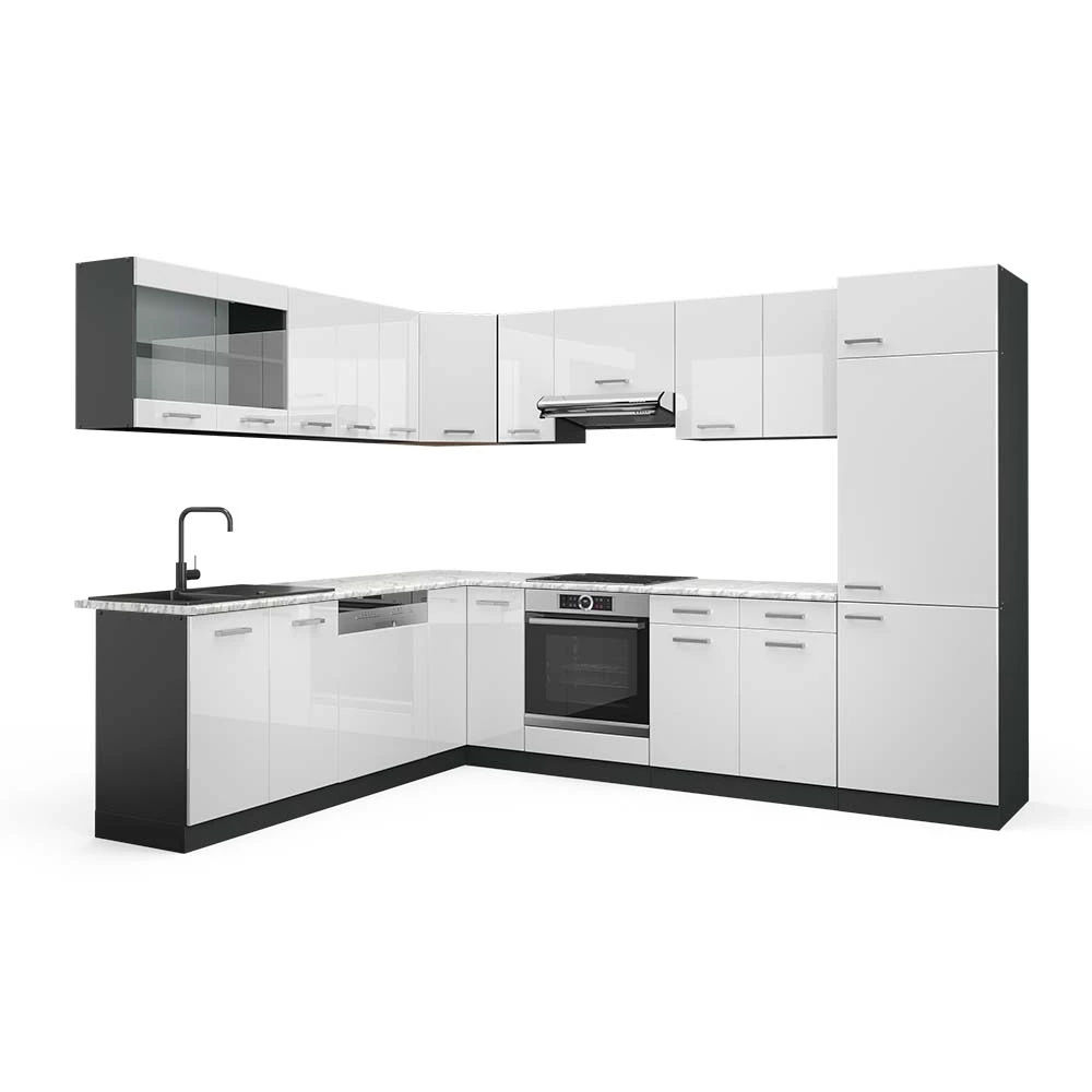 Vicco Cocina esquinera Blanco brillo/antracita 227 x 287 cm , ET Mármol, R-Line