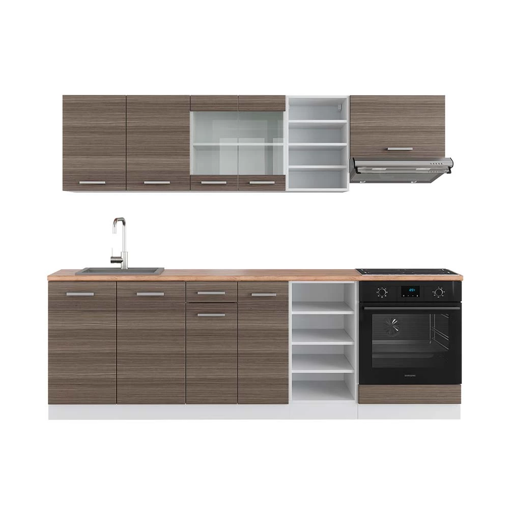 Vicco Zabudowa kuchenna Szlachetny szary/biały 240 cm , BP Dąb, R-Line