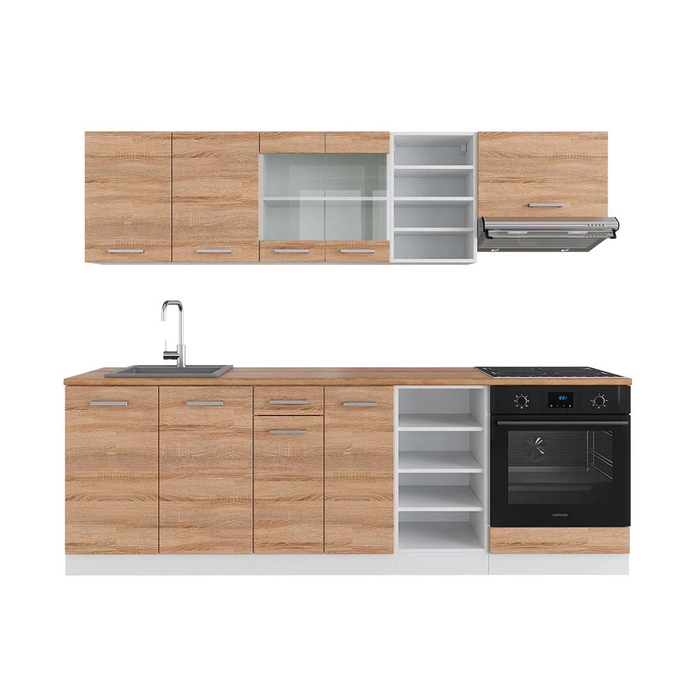 Vicco Čajna kuhinja Bijela Sonoma 240 cm , RP Hrast, R-Line