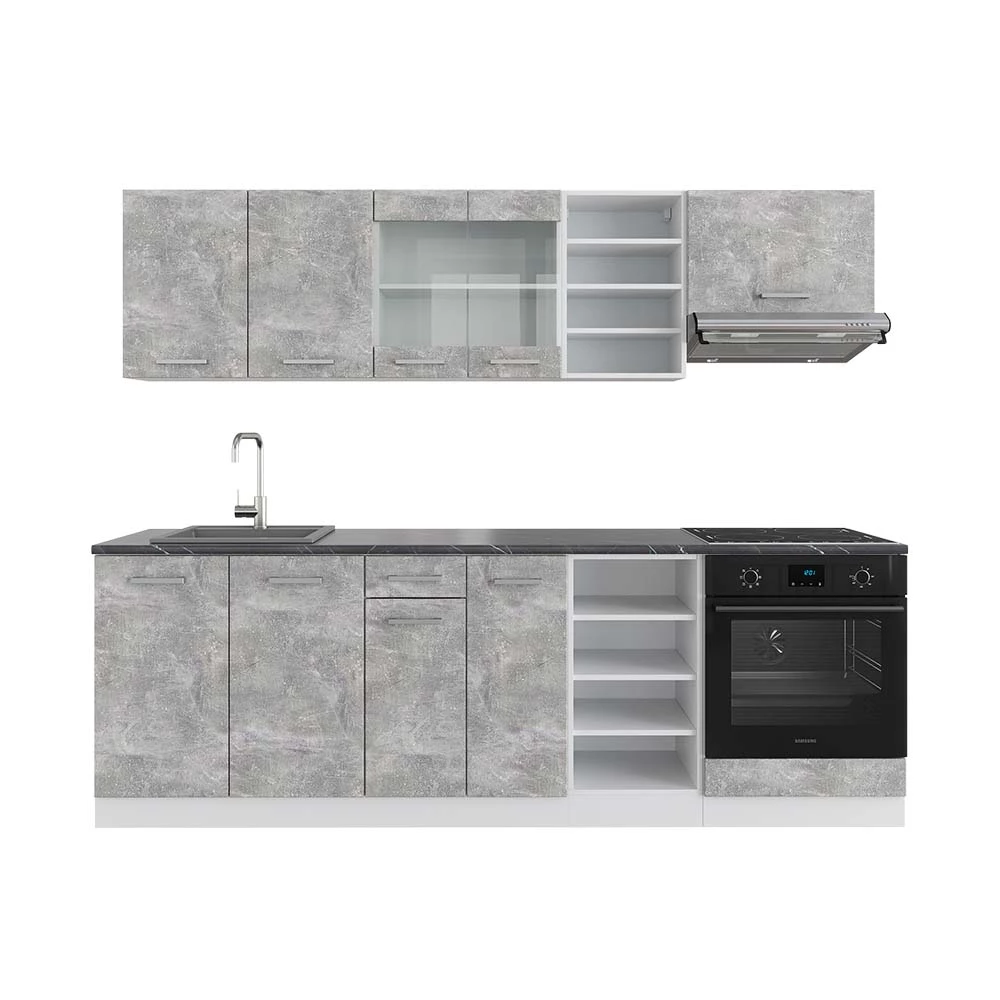 Vicco Kitchenette Beton/Alb 240cm, R-Line