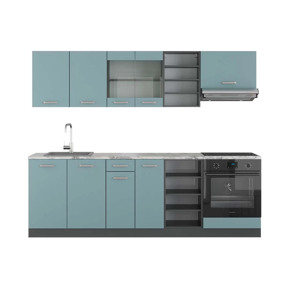 Vicco Kuhinjski blok Modro-siva/antracitna 240 cm , DP Marmor, R-Line