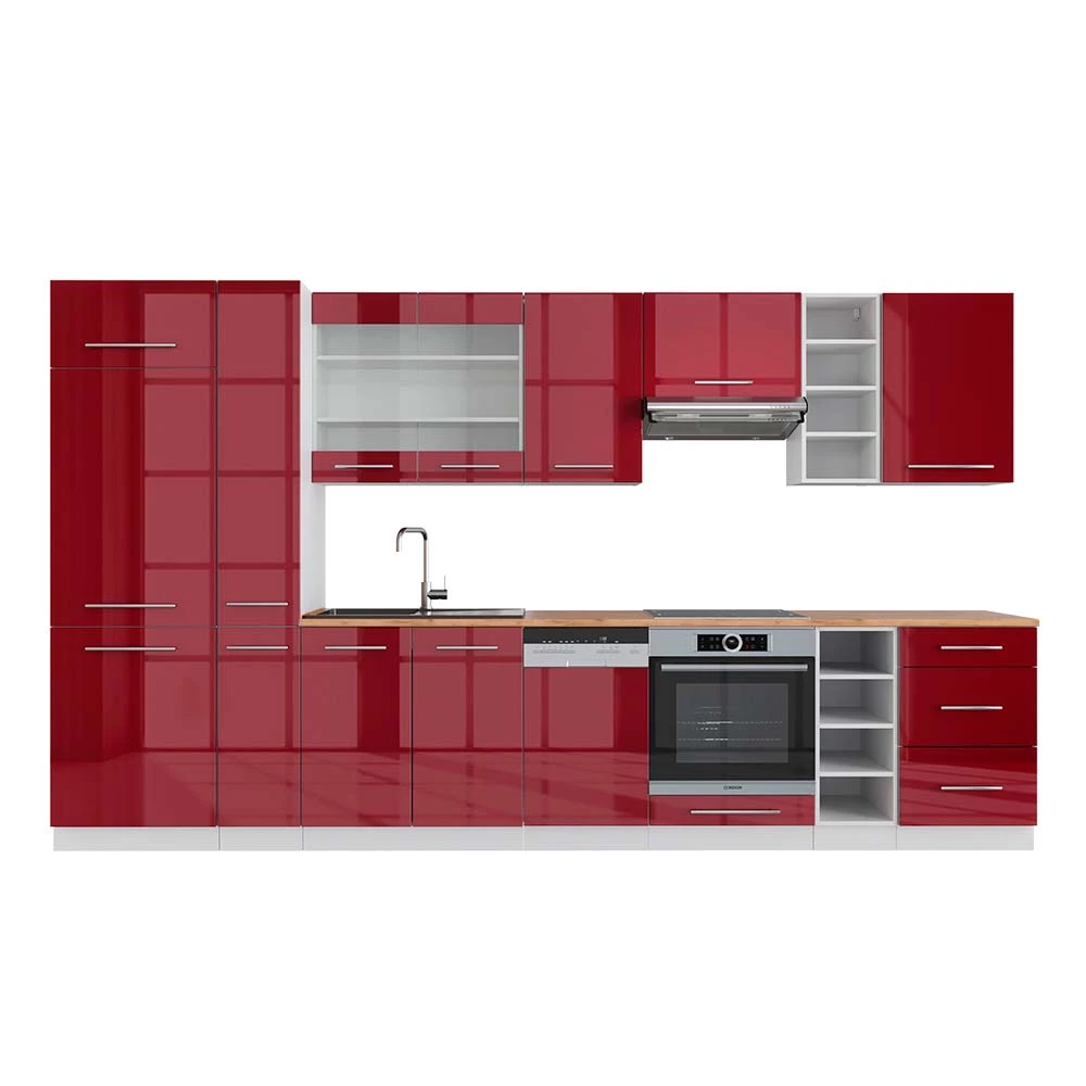 Konyhabútor Bordeaux magas fényű/fehér színben fehér háttéren