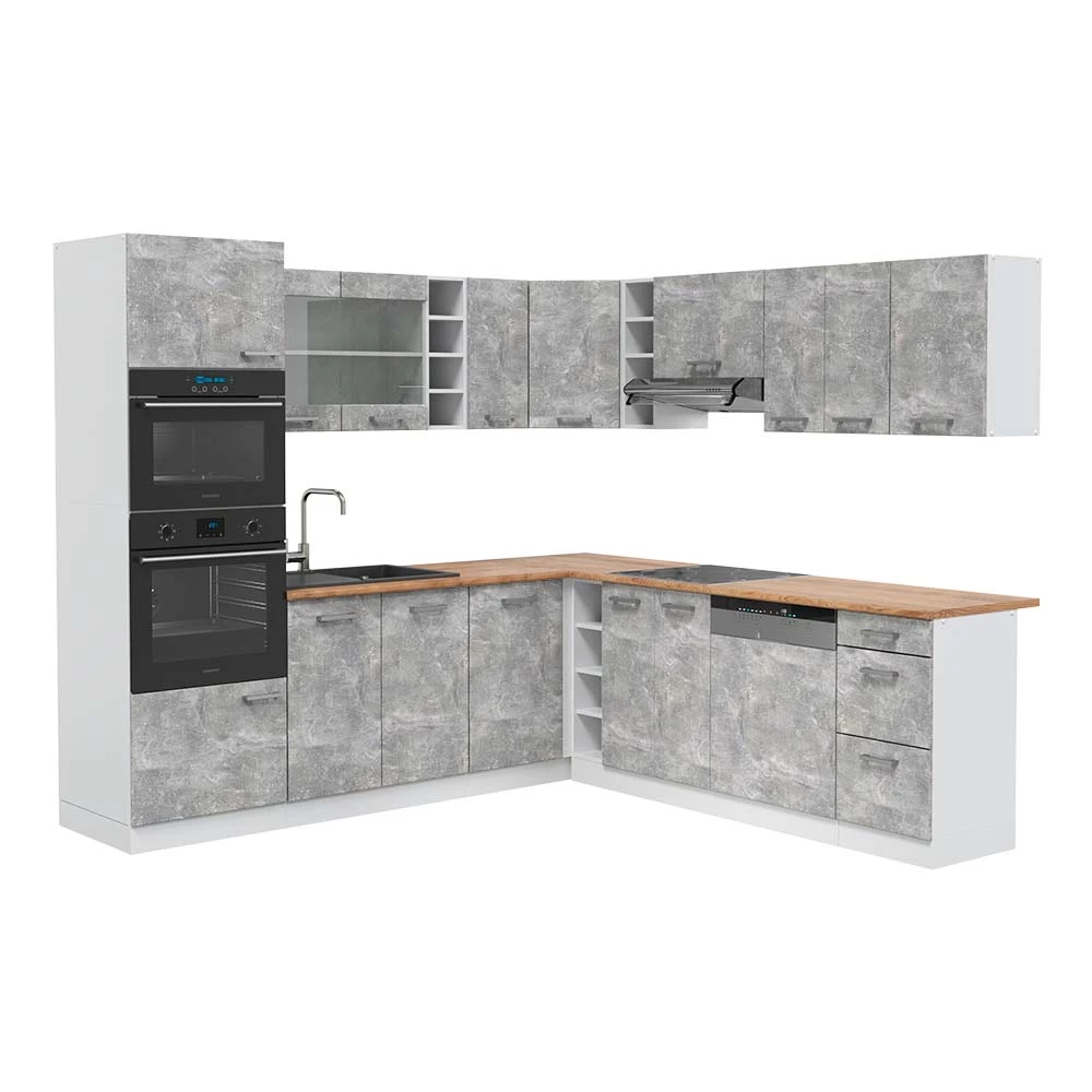 Vicco Kotna kuhinja Beton/bela 237 x 247 cm , DP Hrast, R-Line