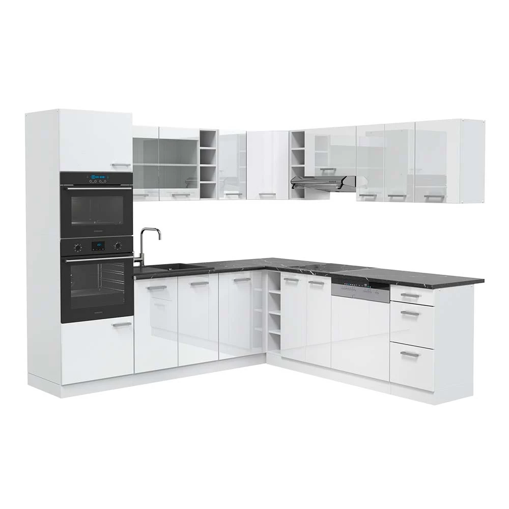 Vicco Cuisine en angle blanc brillant/blanc 237x247cm , PT Anthracite, R-Line