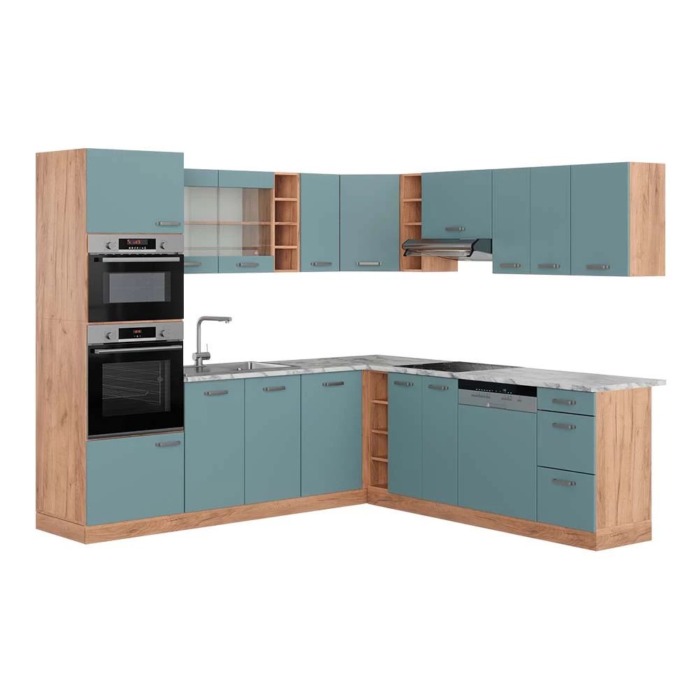 Vicco Kulmakeittiö Siniharmaa/Goldkraft Oak 237x247 cm, R-Line