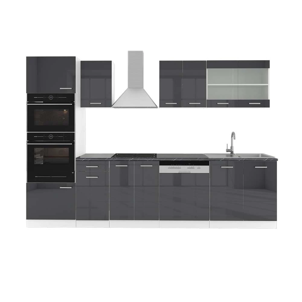 Vicco Kitchenette Antracite alto brilho/branco 300cm, R-Line