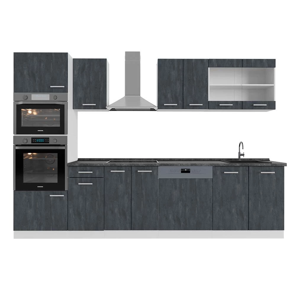 Cucina componibile in Nero cemento/bianco su sfondo bianco