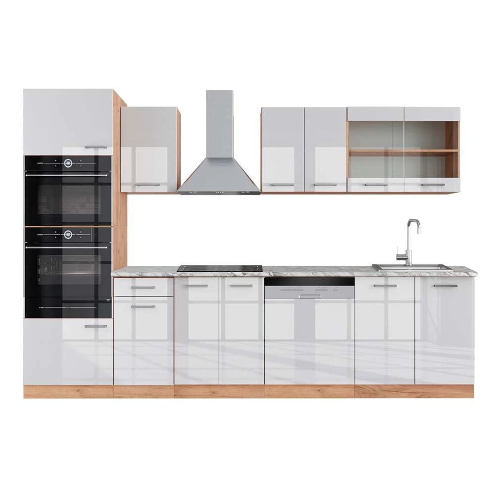 Vicco Keittokomero Valkoinen korkeakiilto/Goldkraft tammi 300cm, R-Line