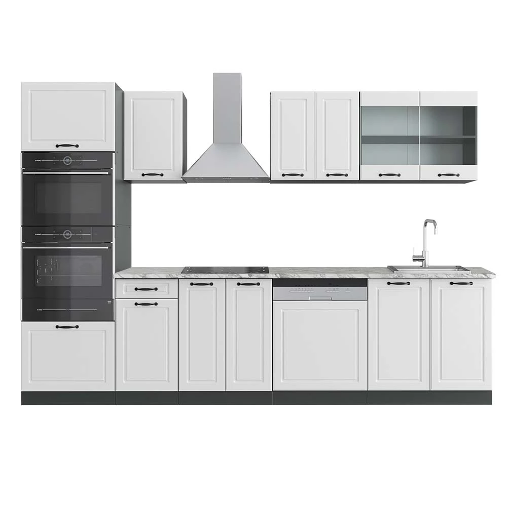 Cuisine en Blanc cottage/anthracite sur fond blanc