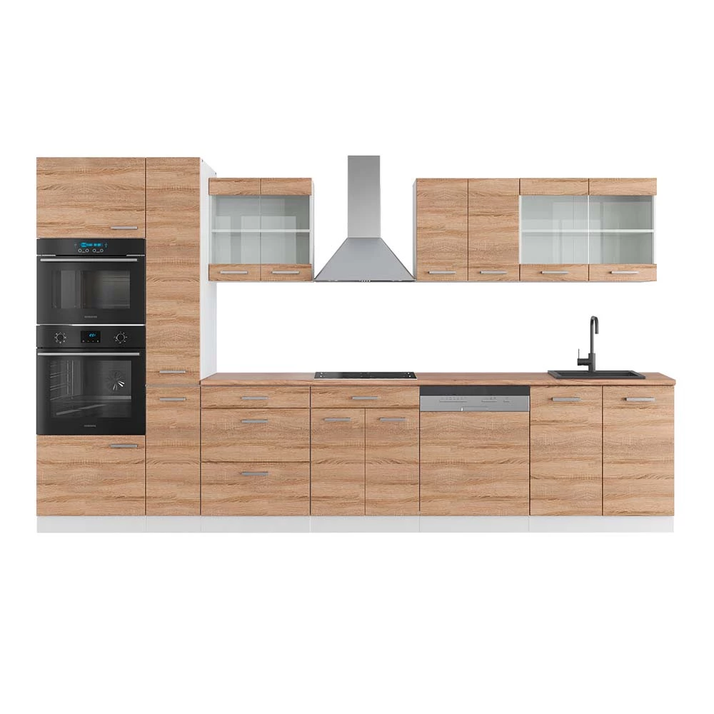 Vicco Zabudowa kuchenna Sonoma/Biały 350 cm z wysoką szafką, BP Dąb, R-Line