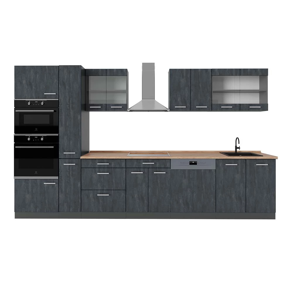 Complete keuken in Zwart beton/antraciet on white background
