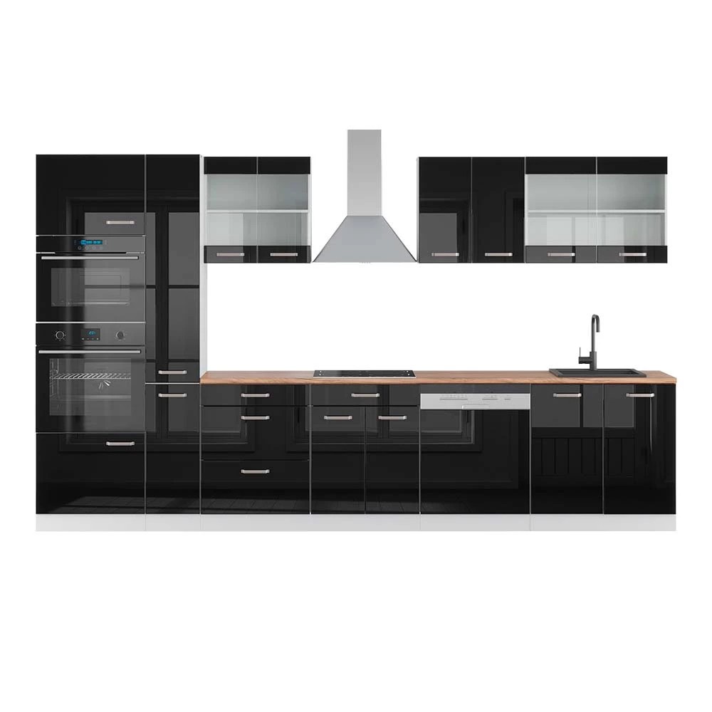 Vicco Kitchenette Negru lucios/alb 350cm, R-Line