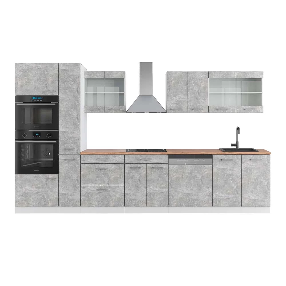 Vicco Kitchenette Beton/Alb 350cm, R-Line