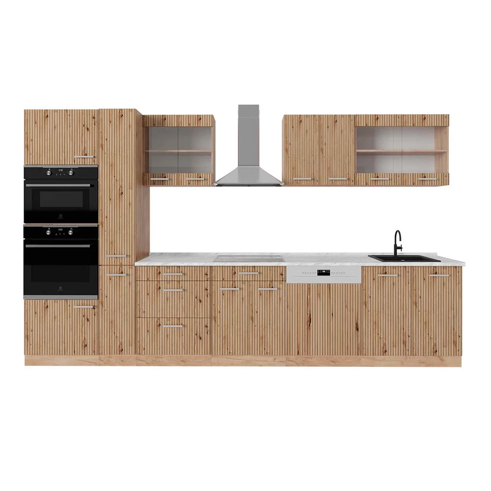 Vicco Konyhabútor Artisan tölgy/Goldkraft tölgy 350 cm magas szekrénnyel, munkalappal, R-Line