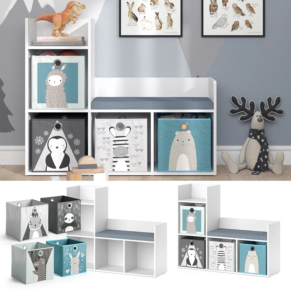 Bibliothèque Enfant Vicco Luigi - Blanc - 72 X 79 X 31 Cm - Avec 2 Boîtes Pliantes - Rangement Livres Et Jouets